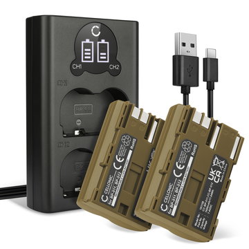 2x BP-508, BP-511a: Ersatz Akku für Canon EOS 5D 20D 30D 40D 50D 3000D, Powershot G5, FV100, MV430i MVx2i - CB-5L USB Doppelladegerät mit Display + 1600mAh Camcorder / Kamera Ersatzakku Batterie, Ladekabel