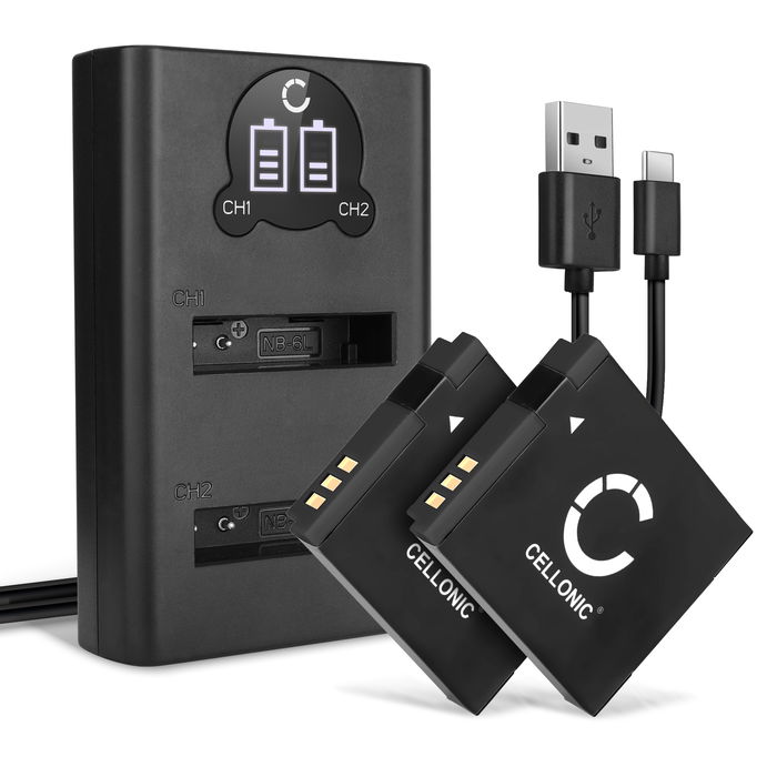 2x Canon PowerShot D30 Akku + Dual Ladegerät 1000mAh Ersatzakku Batterie von CELLONIC