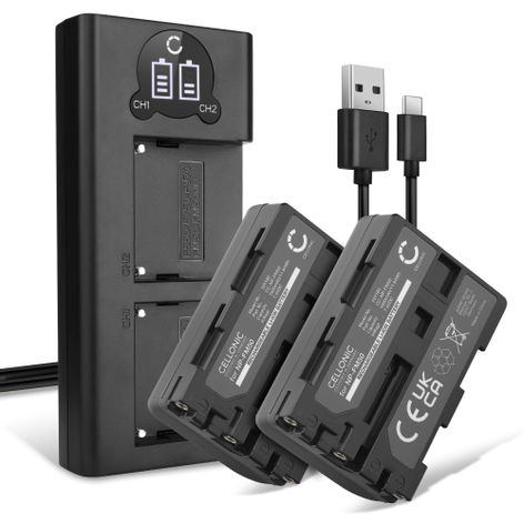 2x Battery for Sony CCD-TRV106; CCD-TRV107; CCD-TRV108; DCR-HC14 (1600mAh, 7.4V) + Dual Charger from CELLONIC