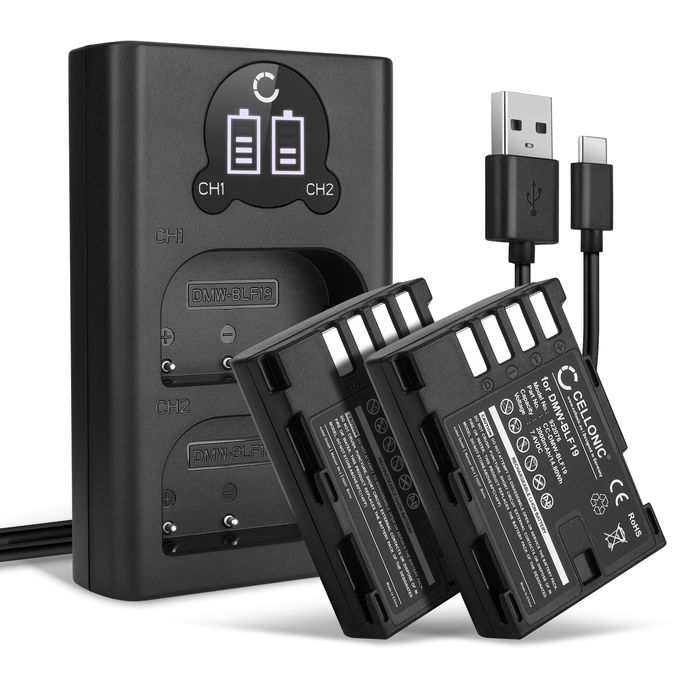 2x Panasonic DMW-BLF19E Akku + Dual Ladegerät 2000mAh Ersatzakku Batterie von CELLONIC