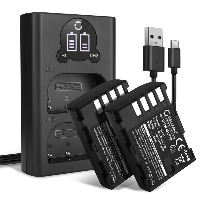 2x Panasonic DMW-BLF19E Akku + Dual Ladegerät 1600mAh Ersatzakku Batterie von CELLONIC