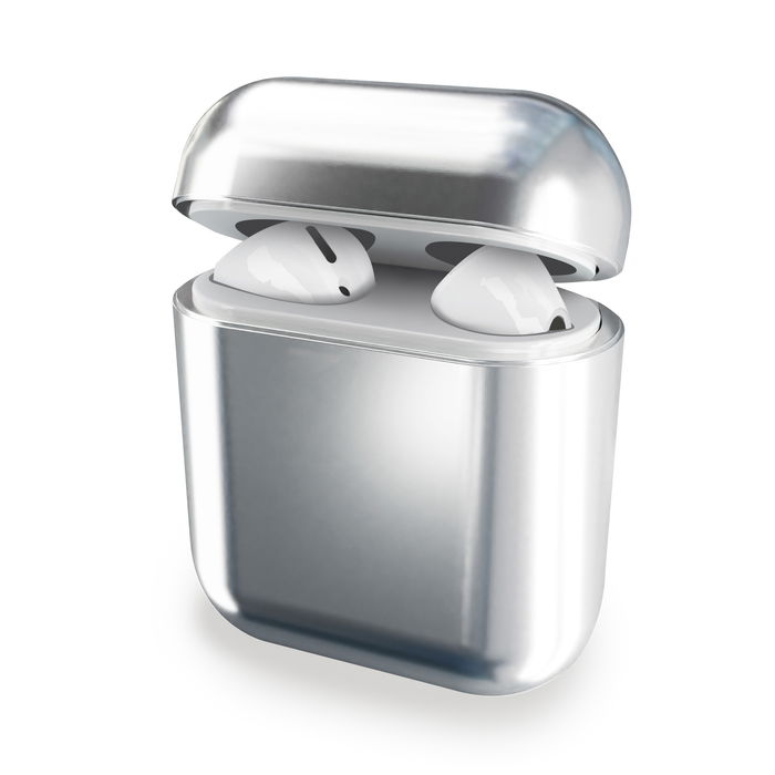 Chromfarbene Hülle für AirPods 1, AirPods 2 Case / Ladeschale - Schutzhülle in Chrome Design, silber glänzend - Tasche Ladecase Cover Etui Airpodscase