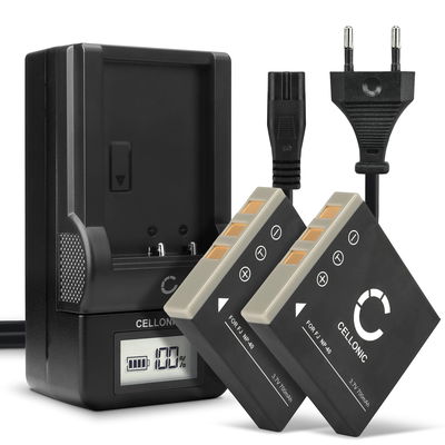 2x Ersatz Akku D-LI95 + Ladegerät D-Li95 für Pentax Optio E85 / Optio M85 Kamera - 700mAh Ersatzakku Batterie, Ladekabel, Akkuladegerät