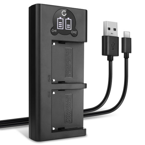 USB Dual Battery Charger for Sony CCD-TRV106; CCD-TRV107; CCD-TRV108; DCR-HC14 – charges 2x NP-FM50 NP-QM91 batteries, 8.4W, 1m + USB Cable from CELLONIC