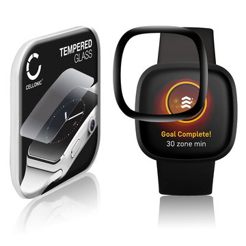 CELLONIC Screen Protector for FitBit Versa 3 / Sense Fitness Tracker Smart Watch Face Protector - 3D Full Cover 0,30mm Full Glue 9H Tempered Glass Display Cover Black