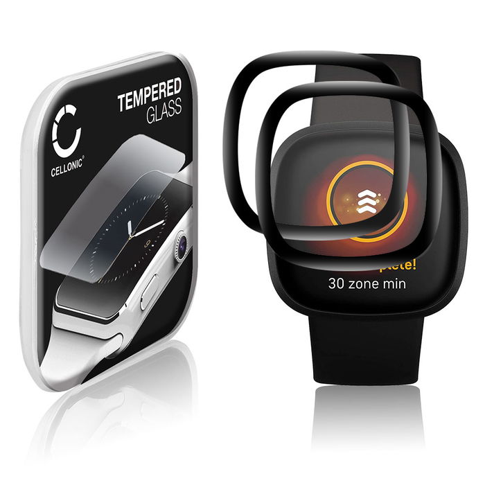2x FitBit Sense Displayschutzfolie 9H gehärtete Panzerglasfolie 3D Full Cover von CELLONIC