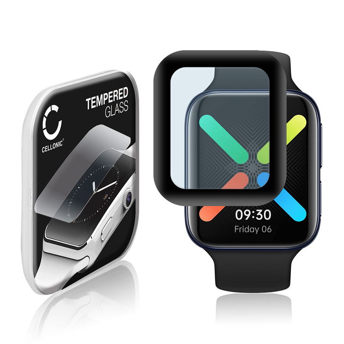 CELLONIC Screen Protector for Oppo Watch - 46mm Fitness Tracker Smart Watch Face Protector - 3D Full Cover 0,33mm Full Glue 9H Tempered Glass Display Cover Black