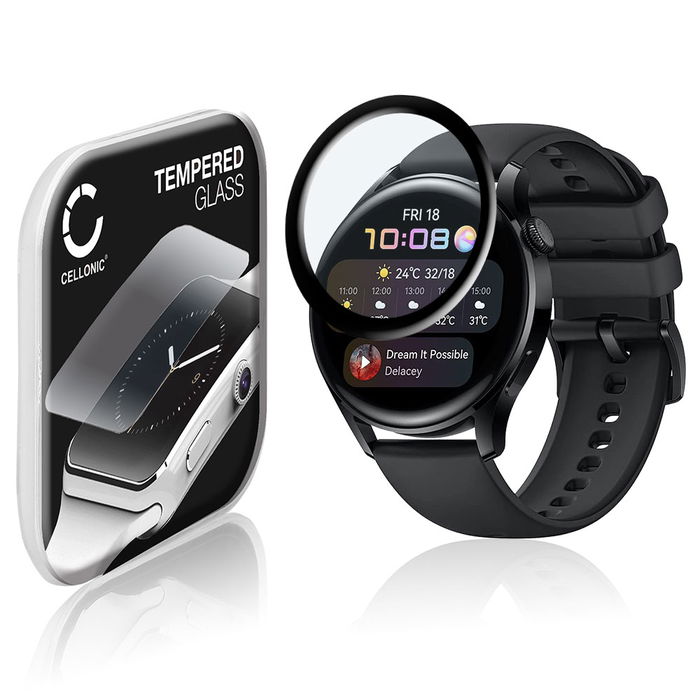 CELLONIC Display Schutzglas kompatibel mit Huawei Watch 3 - 46mm Smartwatch / Fitness Tracker - 3D Full Cover 9H 0,33mm Full Glue - Smartwatchglas Schutzfolie Transparent Displayschutz Glas Folie Screen Protector Glass