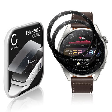 2x CELLONIC Screen Protector for Huawei Watch 3 Pro Fitness Tracker Smart Watch Face Protector - 3D Full Cover 0,33mm Full Glue 9H Tempered Glass Display Cover Crystal Clear