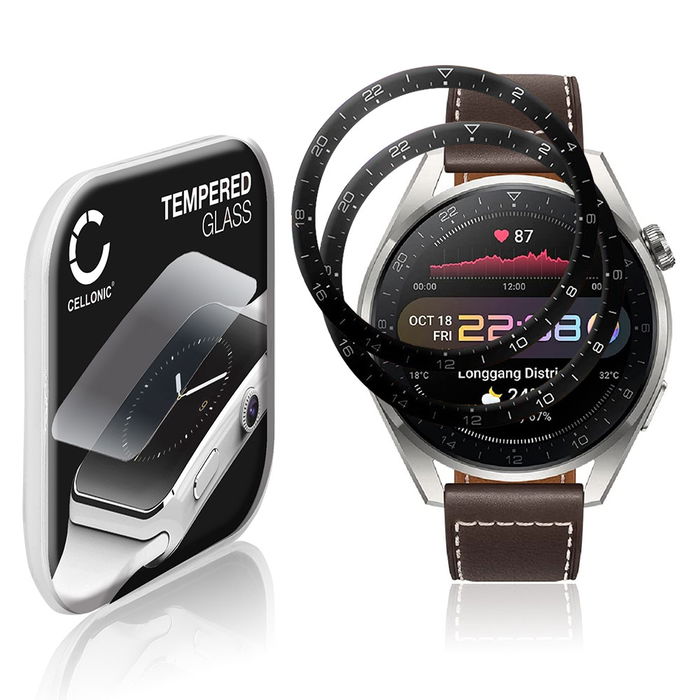 2x CELLONIC Display Schutzglas kompatibel mit Huawei Watch 3 Pro Smartwatch / Fitness Tracker - 3D Full Cover 9H 0,33mm Full Glue - Smartwatchglas Schutzfolie Transparent Displayschutz Glas Folie Screen Protector Glass