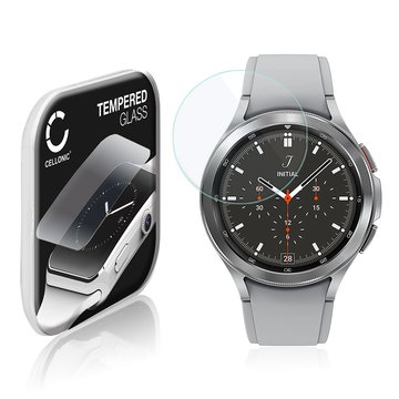 CELLONIC Screen Protector for Samsung Galaxy Watch 4 Classic - 46mm (SM-R890, SM-R895) Fitness Tracker Smart Watch Face Protector - 2.5D 0,33mm Full Glue 9H Tempered Glass Display Cover Crystal Clear