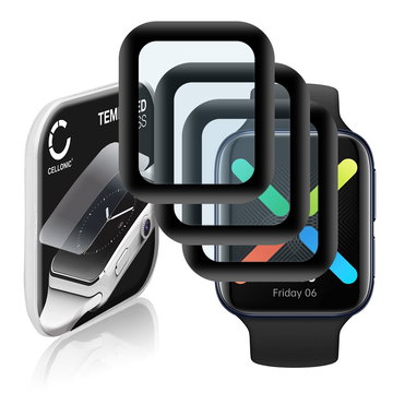 3x CELLONIC Display Schutzglas kompatibel mit Oppo Watch - 46mm Smartwatch / Fitness Tracker - 3D Full Cover 9H 0,33mm Full Glue - Smartwatchglas Schutzfolie schwarz Displayschutz Glas Folie Screen Protector Glass