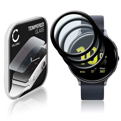 3x CELLONIC Screen Protector for Samsung Galaxy Watch Active 2 (44mm) Fitness Tracker Smart Watch Face Protector - 3D Full Cover 0,33mm Full Glue 9H Tempered Glass Display Cover Black