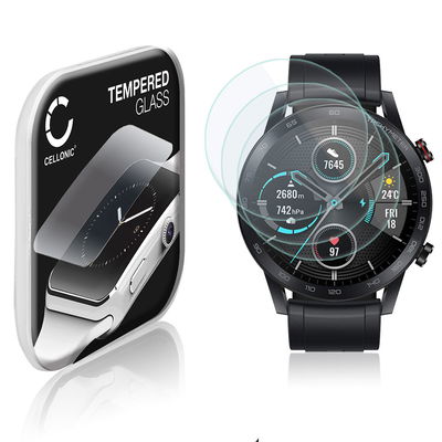 3x CELLONIC Display Schutzglas kompatibel mit Honor Magic Watch 2 (46mm) Smartwatch / Fitness Tracker - 2.5D 9H 0,33mm Full Glue - Smartwatchglas Schutzfolie Transparent Displayschutz Glas Folie Screen Protector Glass