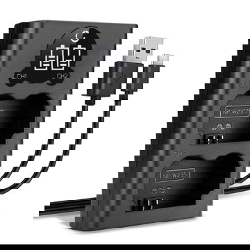 USB-Doppelladegerät (NP-W235) für FujiFilm X-T4 / GFX 50S II / GFX100S / X-H2S + 1m + USB Kabel von CELLONIC