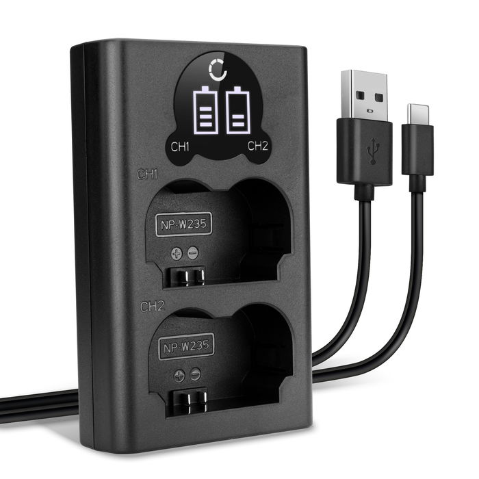 USB Dual Schnellladegerät für Fuji NP-W235 Akkuladegerät Netzteil Ladekabel