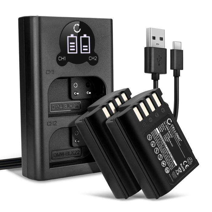 2x Panasonic Lumix G9 Akku + Dual Ladegerät 2250mAh Ersatzakku Batterie von CELLONIC