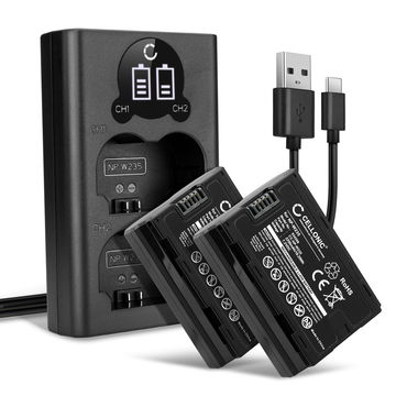 2x Kamera Akku für FujiFilm GFX100S, GFX 50S II, XT4, NPW235 - NP W235 Ersatzakku 2250mAh + Dual Ladegerät NP W235 Ladekabel, Batterie