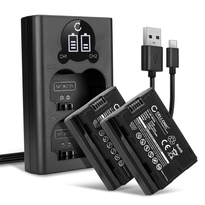 2x Fuji FujiFilm X-T4 Akku + Dual Ladegerät 2250mAh Ersatzakku Batterie von CELLONIC