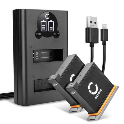 2x Akku + Dual Ladegerät für DJI Osmo Action Cam (CP.OS.00000020.01) DJI AB1, DJI P01, DJI PT1 1220mAh von CELLONIC