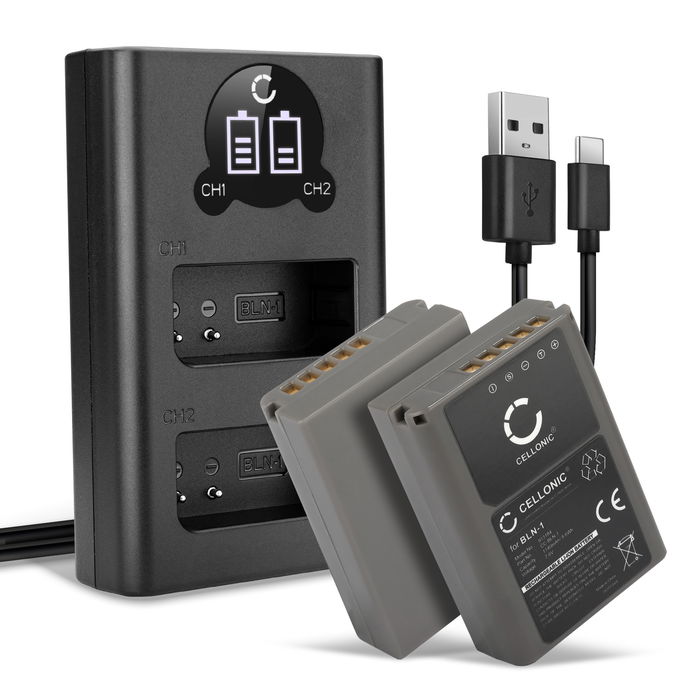 2x Olympus BLN-1 Akku + Dual Ladegerät 1140mAh Ersatzakku Batterie von CELLONIC