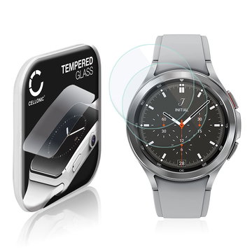 2x CELLONIC Display Schutzglas kompatibel mit Samsung Galaxy Watch 4 Classic - 46mm (SM-R890, SM-R895) Smartwatch / Fitness Tracker - 2.5D 9H 0,33mm Full Glue - Smartwatchglas Schutzfolie Transparent Displayschutz Glas Folie Screen Protector Glass