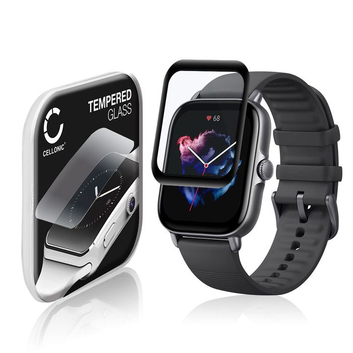 Amazfit GTS 3 Displayschutzfolie 9H gehärtete Panzerglasfolie 3D Full Cover von CELLONIC