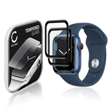 2x CELLONIC Display Schutzglas kompatibel mit Apple Watch 8 / 7 - 41mm Smartwatch / Fitness Tracker - 3D Full Cover 9H 0,33mm Full Glue - Smartwatchglas Schutzfolie Transparent Displayschutz Glas Folie Screen Protector Glass