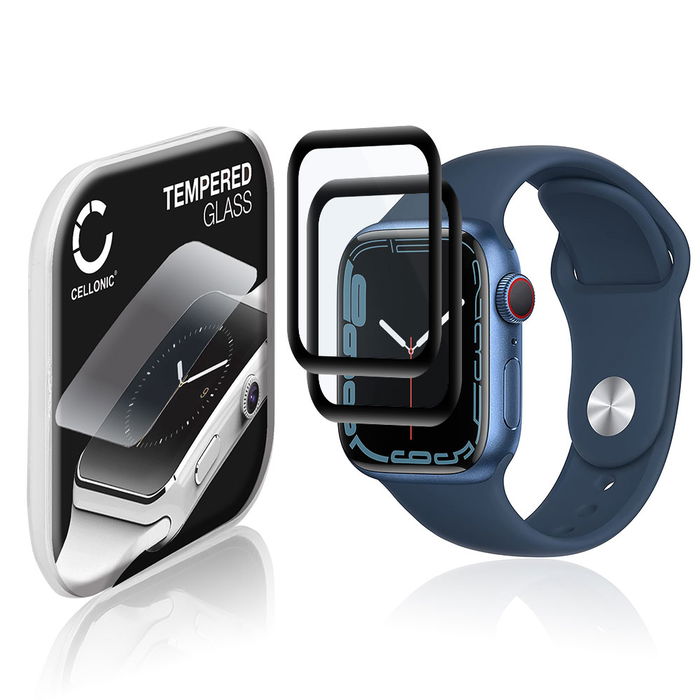 2x CELLONIC Display Schutzglas kompatibel mit Apple Watch 8 / 7 - 41mm Smartwatch / Fitness Tracker - 3D Full Cover 9H 0,33mm Full Glue - Smartwatchglas Schutzfolie Transparent Displayschutz Glas Folie Screen Protector Glass