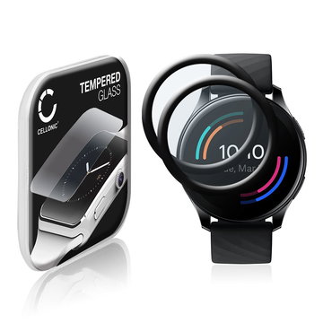 2x CELLONIC Display Schutzglas kompatibel mit OnePlus Watch Smartwatch / Fitness Tracker - 3D Full Cover 9H 0,33mm Full Glue - Smartwatchglas Schutzfolie Transparent Displayschutz Glas Folie Screen Protector Glass