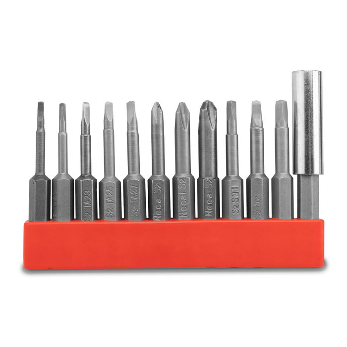 Bithalter u. 1/4" Zoll Spezial Bitset 12-teilig - Profi Bit Tool Set 50mm: Dreikant Vierkant Y Type Bits lang - Bitsatz magnetisch: Triangle Square Tripoint Bitsortiment S2 Stahl + Halter Werkzeugsatz