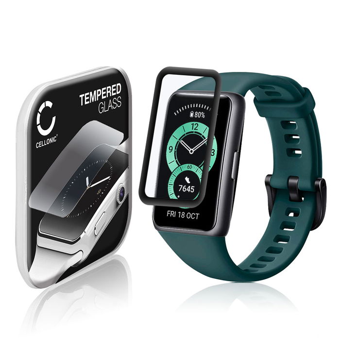 CELLONIC Screen Protector for Huawei Band 6 Fitness Tracker Smart Watch Face Protector - 3D Full Cover 0,33mm Full Glue 9H Tempered Glass Display Cover Black