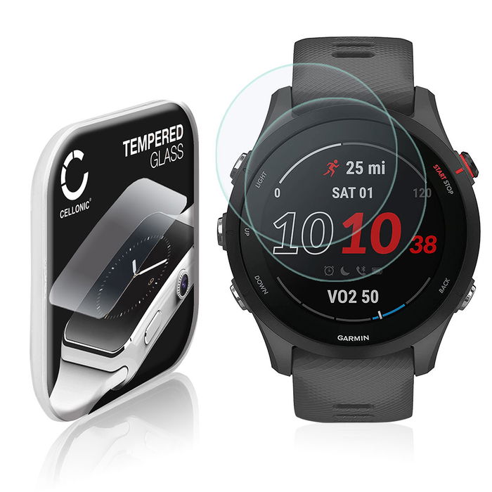2x Garmin Forerunner 255 Displayschutzfolie 9H gehärtete Panzerglasfolie 2.5D von CELLONIC