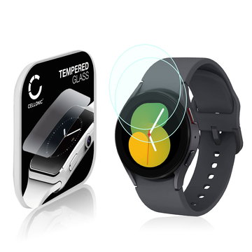 2x CELLONIC Screen Protector for Samsung Galaxy Watch 5 - 40mm Fitness Tracker Smart Watch Face Protector - 2.5D 0,30mm Full Glue 9H Tempered Glass Display Cover Crystal Clear