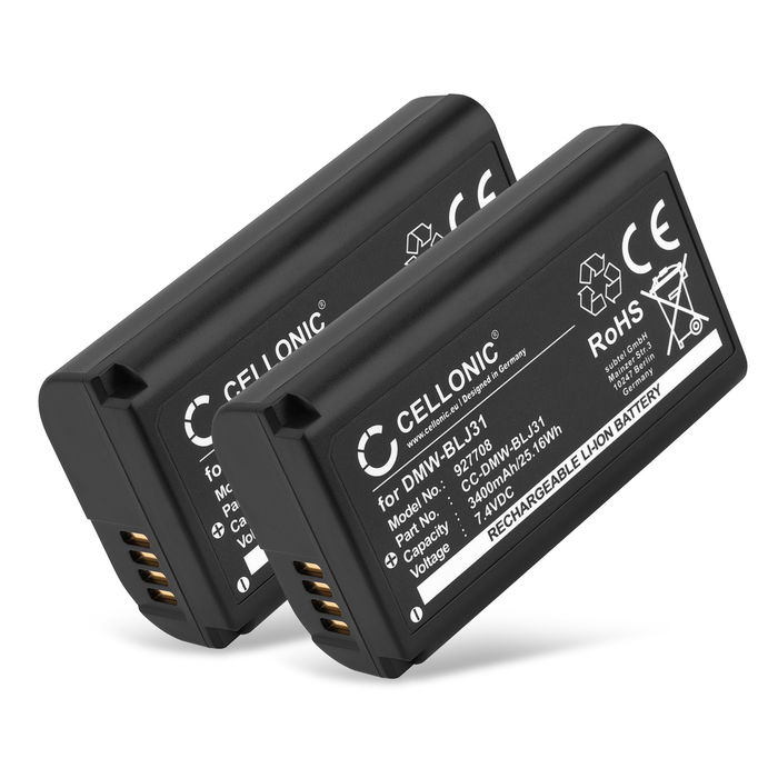 2x Panasonic DMW-BLJ31 Akku, 3400mAh Kamera Ersatzakku, Batterie