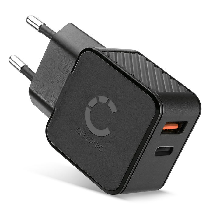 Motorola edge 60 fusion Doppel USB und USB C Ladegerät 20W für iPad, Switch - Schwarz von Cellonic