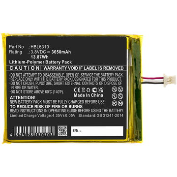 3.8V HBL6310 Ersatz Akku für Unitech EA500 EA502 EA506 EA508 Urovo i6310 i6310B i6310C i6310i i6310M7 Ersatzakku 3650mAh, MDE Barcode Scanner Zusatzakku