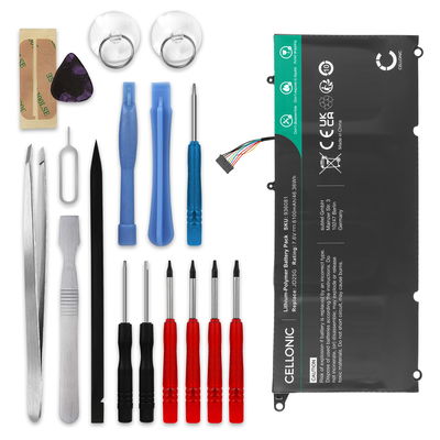 Akku für Dell XPS 13 9350, XPS 13 9343, XPS 13D-9343 + Werkzeug-Set Laptop - 6100mAh 7.6V + Werkzeug-Set