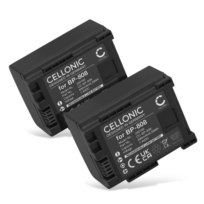 2x Akku für Canon Legria FS22 FS19 HFG25 FS200 FS100 FS306 XA10 HF200 BP-808 890mAh von CELLONIC