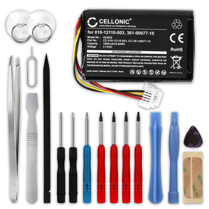 Garmin Zumo 590 Akku + Werkzeug-Set 17tlg 1800mAh Ersatzakku Batterie von Cellonic
