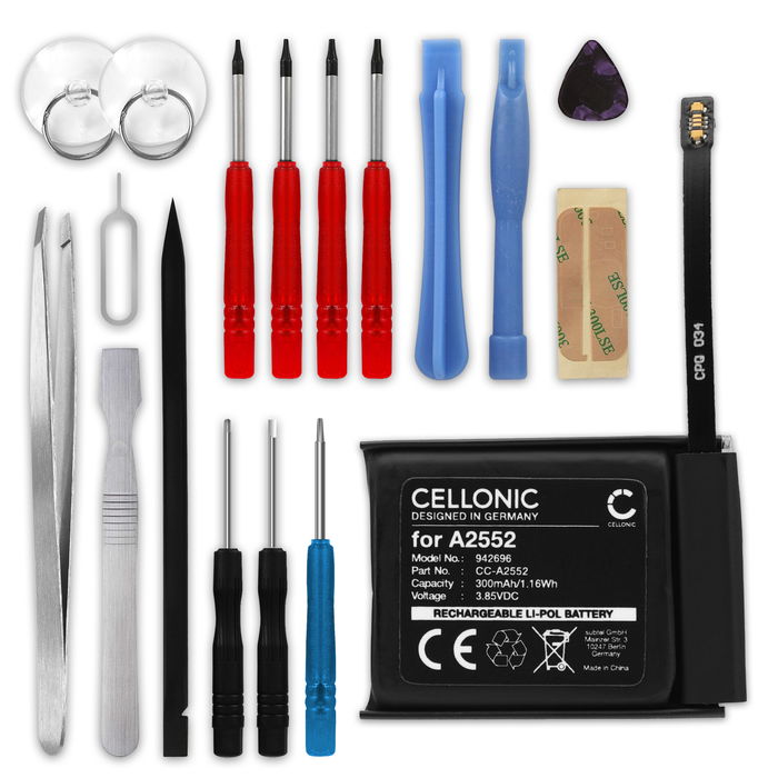 Battery for Apple Watch 7 - 45mm 300mAh + Tool-kit 17pcs from CELLONIC