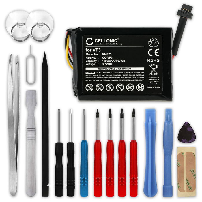 Akku für TomTom Quanta, GO XL 330, GO XL 310, VF3F, FM68360420759, VF3 1100mAh + Werkzeug-Set 17tlg von subtel