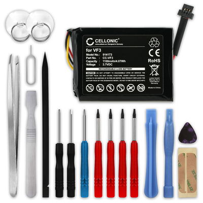 Akku für TomTom Quanta, GO XL 330, GO XL 310, VF3F, FM68360420759, VF3 1100mAh + Werkzeug-Set 17tlg von subtel