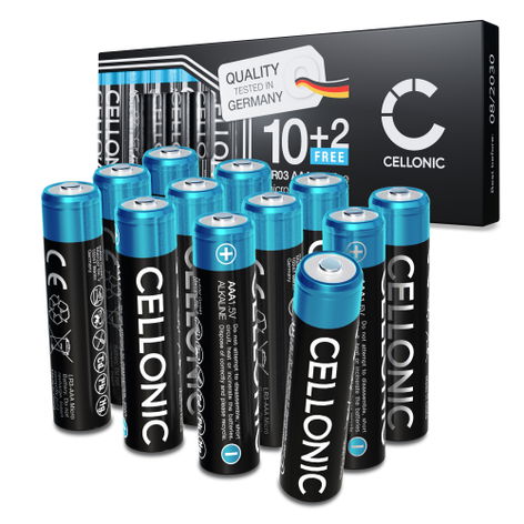 12er-Pack CELLONIC 1.5V Alkaline AAA Batterien – 1250mAh LR03, Micro, MN2400 Einwegbatterien für Fernbedienungen, LED-Lichter, Spielzeug, kleine Elektronik & mehr
