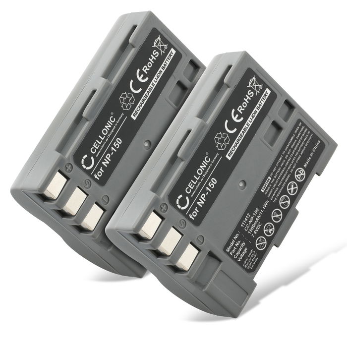 2x Battery for Fuji FinePix A205S, FinePix A205S Zoom, FinePix S5 Pro NP-150 (1500mAh, 7.4V) from CELLONIC