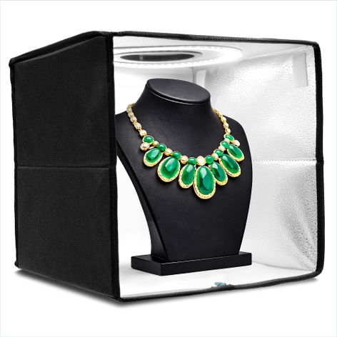 Faltbare Fotobox Lichtzelt 30cm – LED-Ringlicht, 120 Perlen, CRI ≥97, 5500K Tageslicht, 10-stufige Dimmung, 6 Hintergründe & Tragetasche von CELLONIC