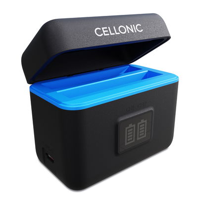 2-Slot Akku Ladeetui / Ladebox für Insta360 X4 Akkus + 60cm + USB Kabel von CELLONIC