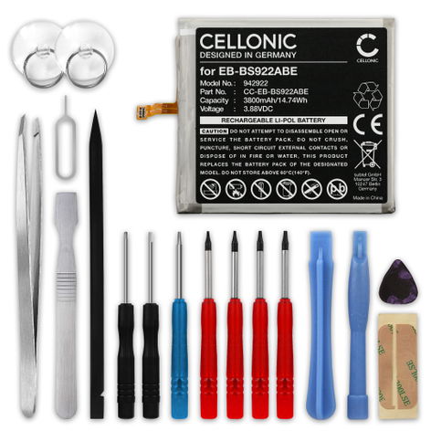 Akku für Samsung Galaxy S24, SM-S921B, SM-S9210, SM-S921W, SM-S921U, SM-S921N, SM-S921Q, SM-S921D, SM-S921J, EB-BS922ABE EB-BS922ABE (3800mAh, 3.88V) + Werkzeug-Set von CELLONIC